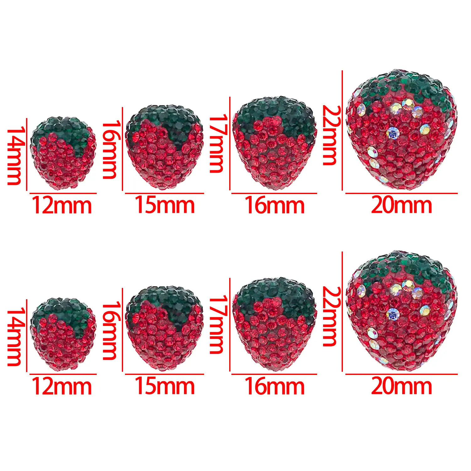 2/4pcs Clay Red Full Diamond Three-Dimensional Strawberry Pendant Accessories For DIY  Charms Keychain Necklace Handmade Jewelry - view 4