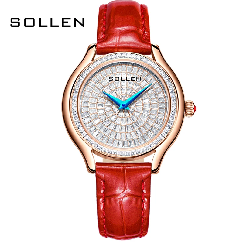 Switzerland SOLLEN Luxury Brand Japan MIYOTA Quartz Movement Women's Watches Fashion Full Diamond Waterproof Leather Clock SL436