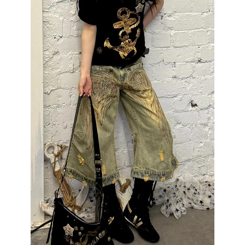 

Женские джинсы-карго High Street Y2k, винтажные мешковатые джинсовые брюки с граффити Harajuku Y2k, уличная одежда, брюки большого размера 2000-х, 90-х годов, одежда