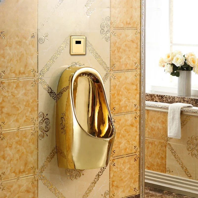 Wall-mounted intelligent automatic sensing golden urinal men's wall-mounted ceramic KTV urinal