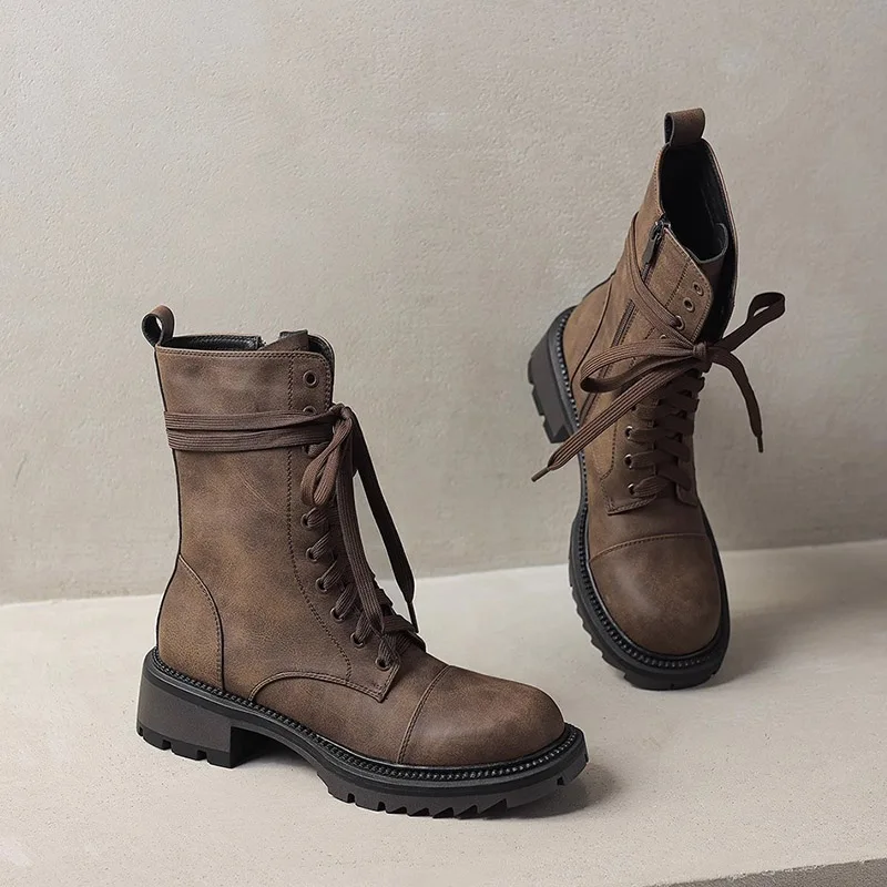 

Heeled Women's Boots Fashion Sport Shoes 2025 New Chelsea Boots Lace Up Chunky Shoes 2025 Trend Running Shoes Mujer Snow Botas