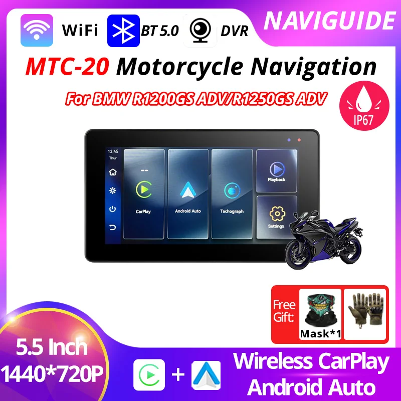 

NAVIGUIDE 5.5inch Carplay Display Screen Portable Motorcycle Android Auto MOTO BT WIFI Navigation Speed 1440*720P Accessories