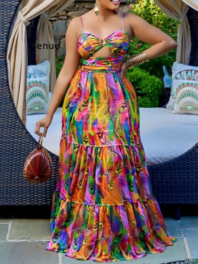 

African Dresses For Women Elegant Dashiki Summer Spaghetti Straps Maxi Dress Ladies Traditional Africa Clothing Fairy Long Dress