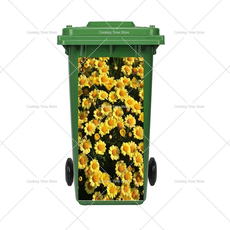 Flowers Series Outdoor Large Trash Can Decorative Stickers Removable Self-adhesive Sunflower/Tulip Rubbish Bin Aesthetics Decal