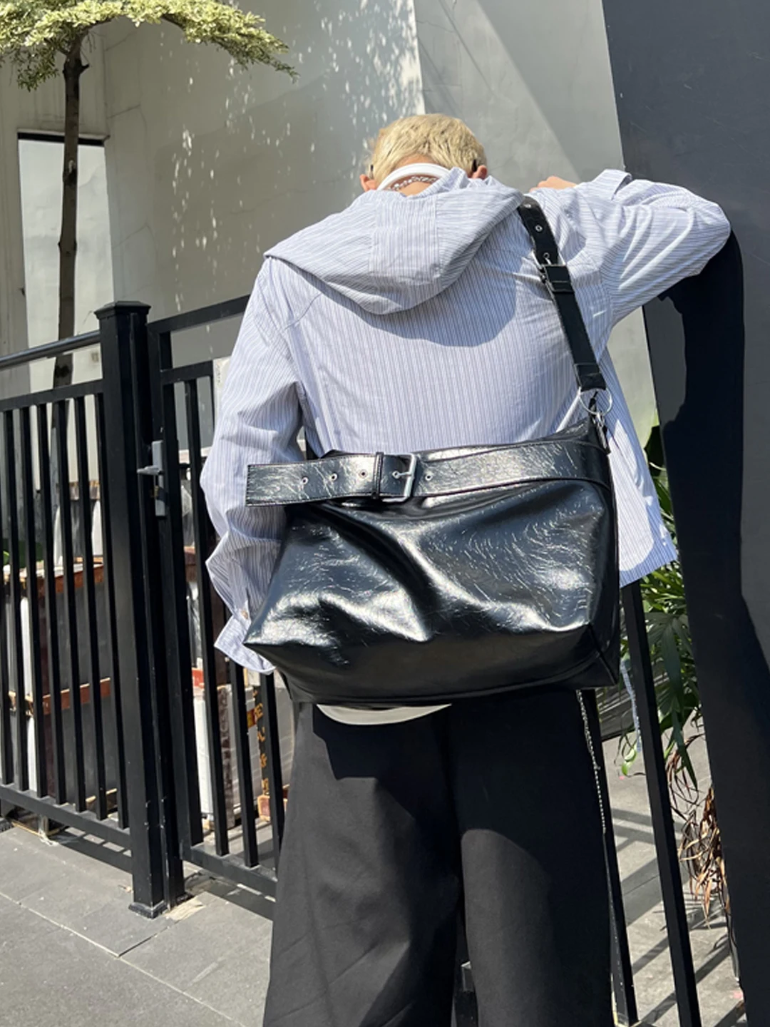 NIN Original Retro Underarm Large Capacity Leather Tote Bag Unisex Harajuku Personality Trendy Single Shoulder Crossbody Bag