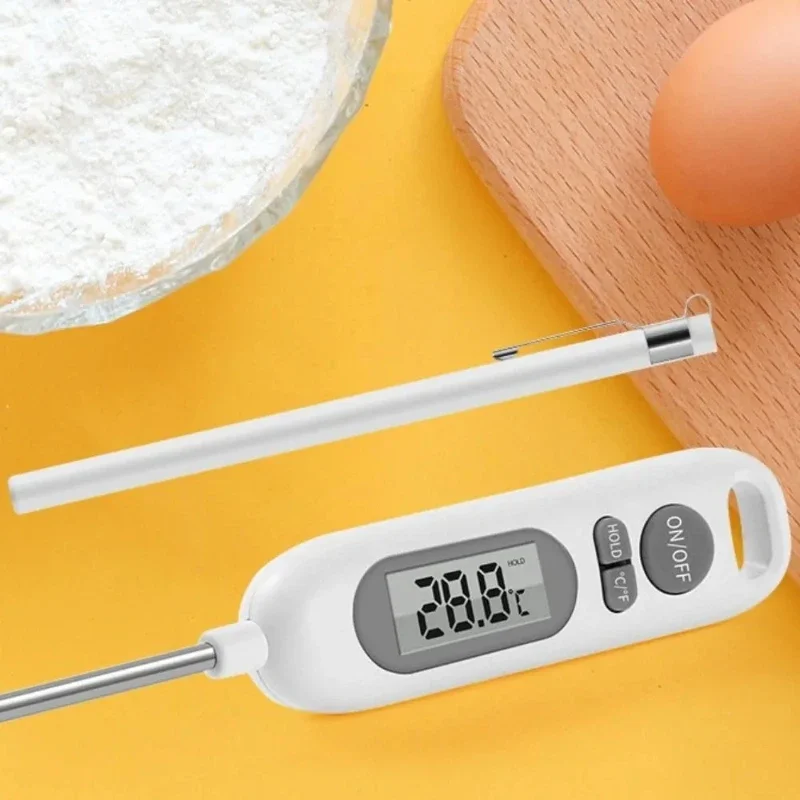Electronic food thermometer with protective cover, magnetic precision probe, convertible unit for fast reading