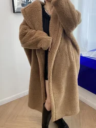 HNL Teddy Bear Coat Women's Grain Wool Fur Teddy Alpaca Profile Mid-length Cashmere Coat