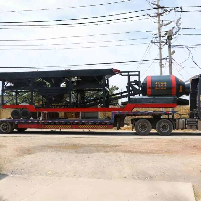Planta Mezcladora de Concreto Móvil Pequeña de Alta Calidad, Motor PLC, Tambor Automático, Estación de Tres Contenedores, Hormigonera