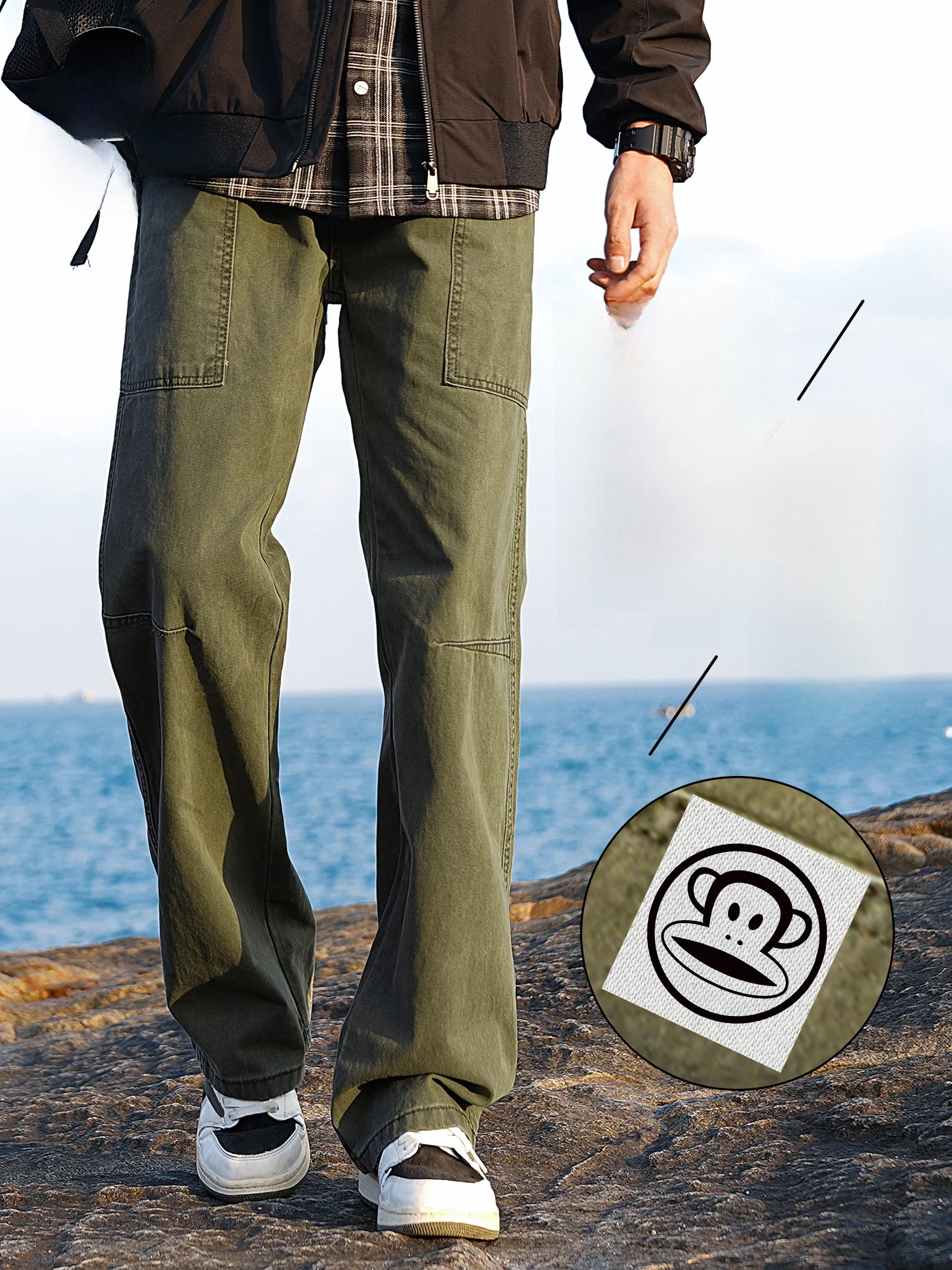 

PaulFrank Loose Fit Casual Pants American Retro Mountain Series Workwear Straight Leg Trousers for Men Spring New Sle
