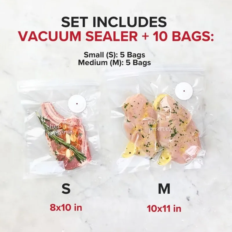 Preservation Compact handheld vacuum sealer (10 reusable bags) - portable food preservation 0.2 kg
