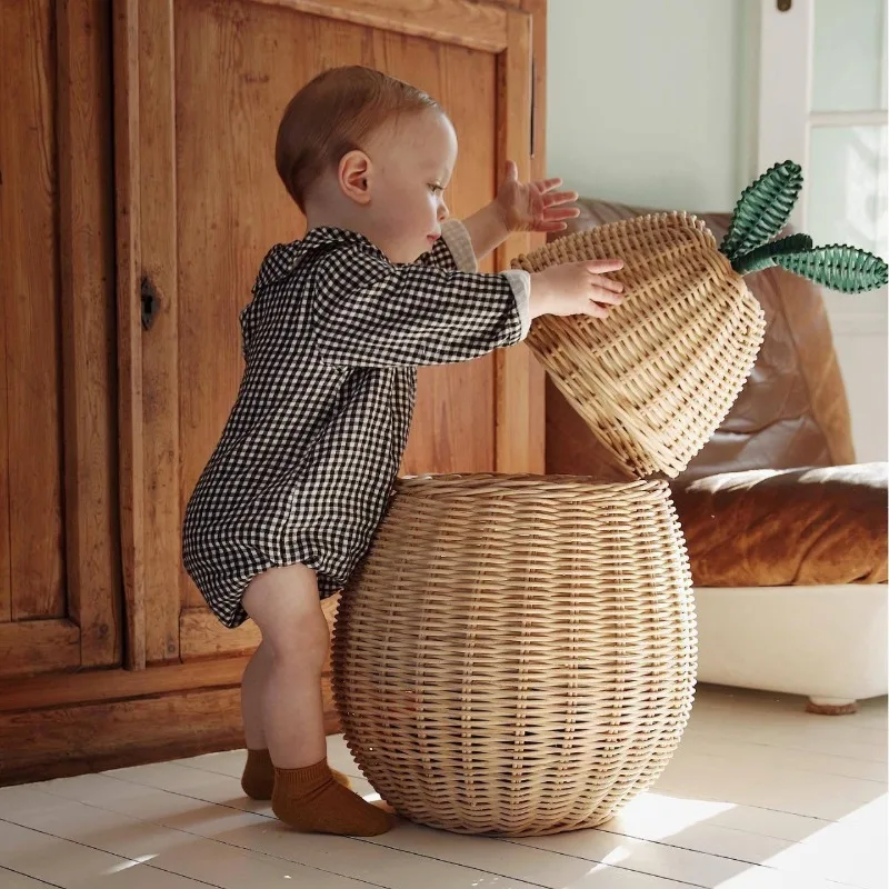 

Pear-Shaped Woven Laundry Hamper with Natural Rattan Handles Rustic Bathroom Storage Basket for Hotel/Bedroom Vintage Home Decor