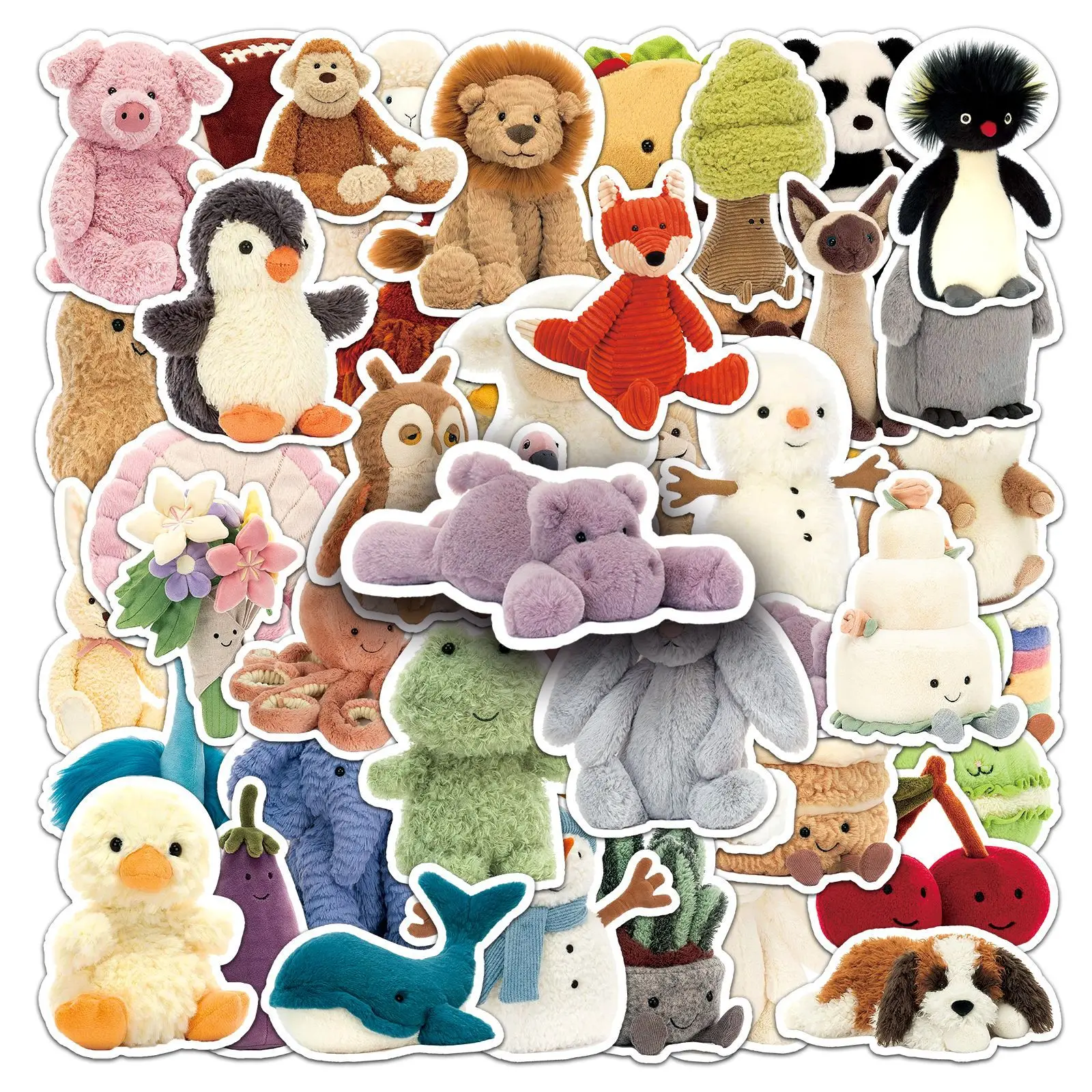 50Pcs  Kawaii Jellycat Stickers DIY Stickers Scrapbooking Phone Luggage Skateboard Waterproof Decals