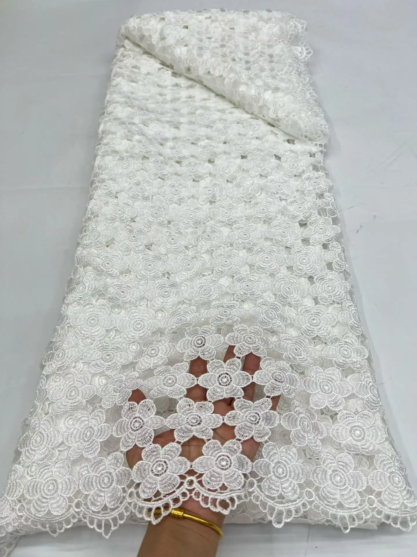 Pure White Skin Friendly African Cord Guipure Lace Fabric 2026 French Water Soluble Fabric High Quality For Nigerian Party Dress