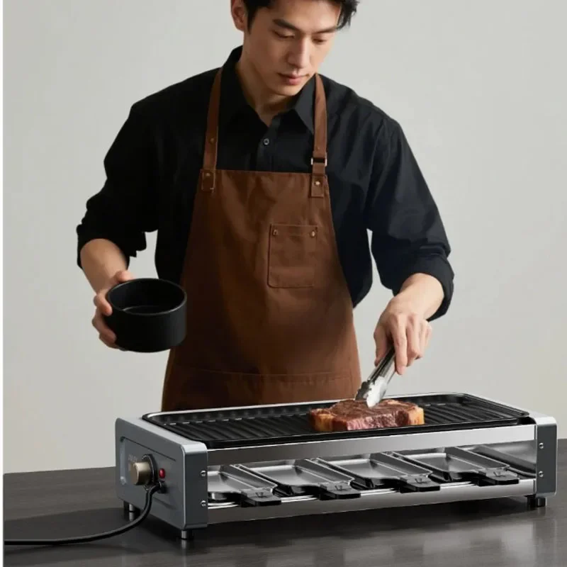 Double Layer Electric Grill Adjustable Temperature Indoor Smokeless BBQ Grilling Machine for Home Skewer Meat Roasting