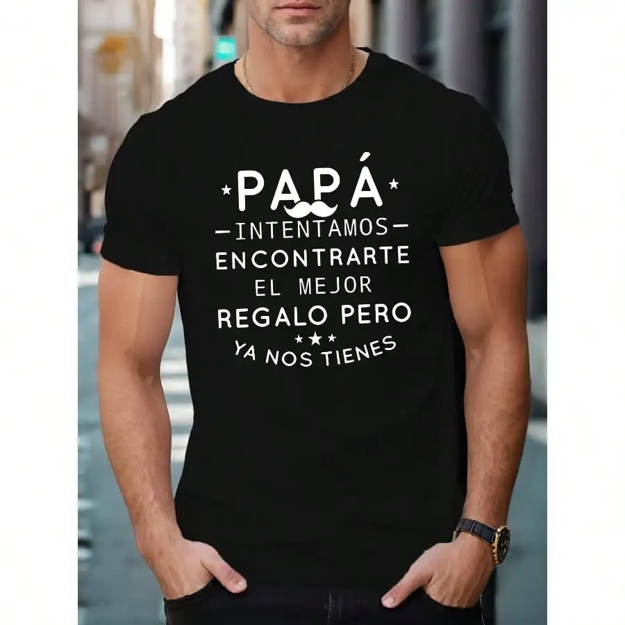 

Funny French Humor Men's Short Sleeve T Shirt Navy Blue Casual Summer Top with Geometric Pattern Papa Spanish Quote Design