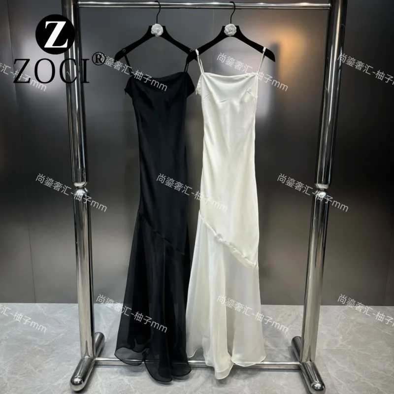 [ZOCI] Netizen Pomelo Fine Shoulder Strap Adjustable Bottom Splicing Fish Tail Waist Pure Desire Style Dress Trend