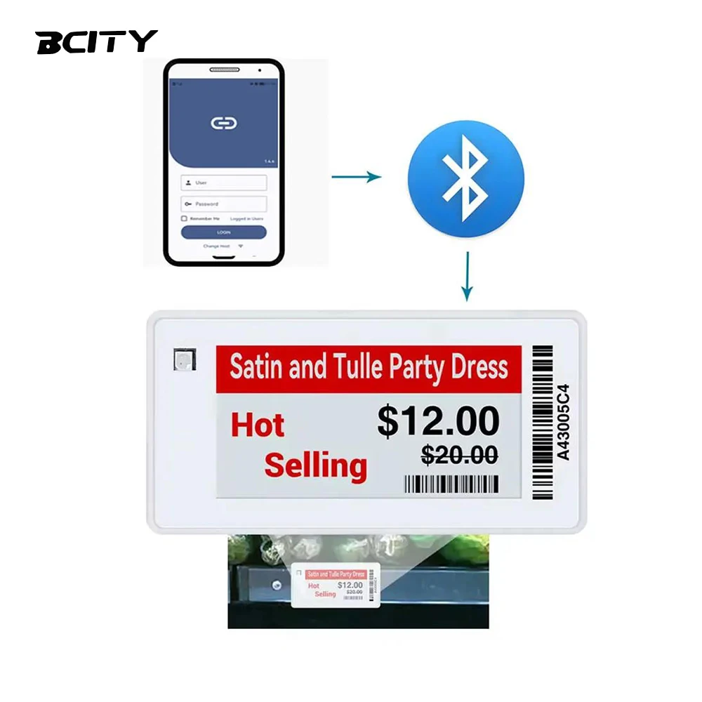 Etichetta per scaffale in carta elettronica per vendita al dettaglio intelligente con sistema Bluetooth ESL, per negozio e ospedale, l'aggiornamento del prezzo con un clic consente di risparmiare tempo e costi