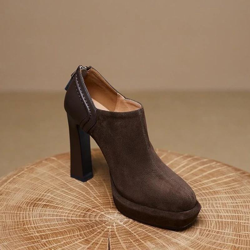 Women\'s Single Shoes Summer New Pointy Waterproof Platform Shallow High Heels Fashion Temperament Professional Leather Shoes