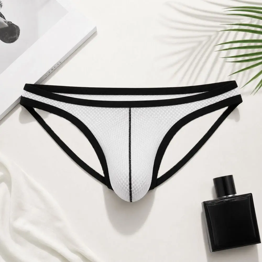 Patchwork Thin Belt Thong Briefs T-back Lingerie Pouch Briefs Low Waist Men's Underwear Swim Bikini 4