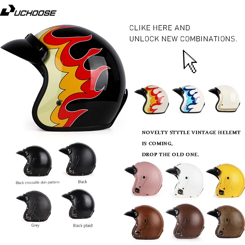خوذة دراجة نارية ريترو للرجال والنساء ، 3 أو 4 وجه مفتوح ، كروز دافئة ، خوذة نصف الأمريكية ، وافق DOT ، الشتاء #1