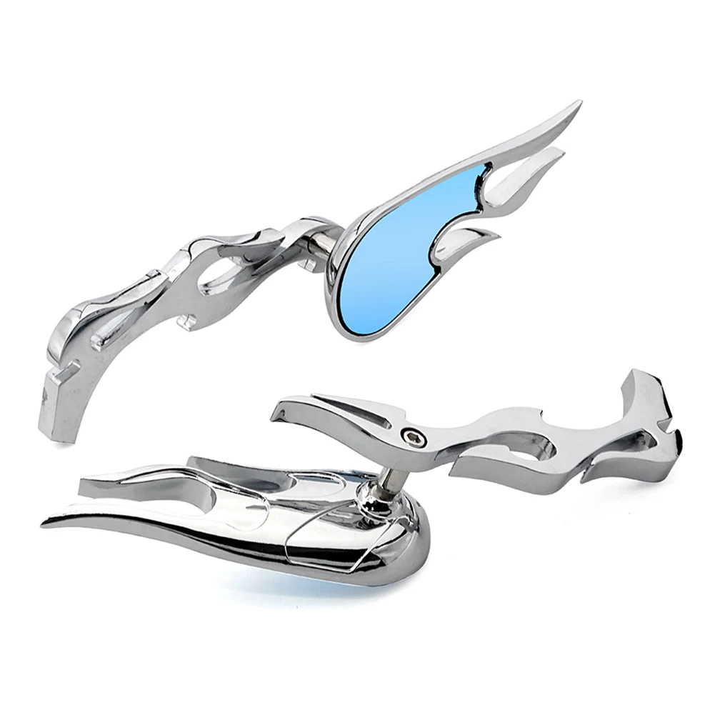8mm 10mm Universal Chrome Billet Mirrors Flamed Stems 3D Flames For Harey And Other Motorcycles Mirror