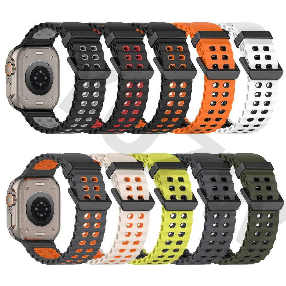Silicone Strap For Apple iWatch series 10 9 8 7 6 SE Band For Apple Watch Ultra 2 49mm 46mm 45mm 44mm Bracelet Breathable Bands