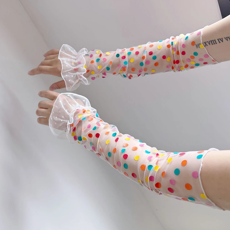 Akcesoria kosmetyczne do fotografii paznokci Polka Dot Mesh Rękawy na ramię Przezroczyste długie rękawiczki bez palców Rekwizyty do studia fotograficznego