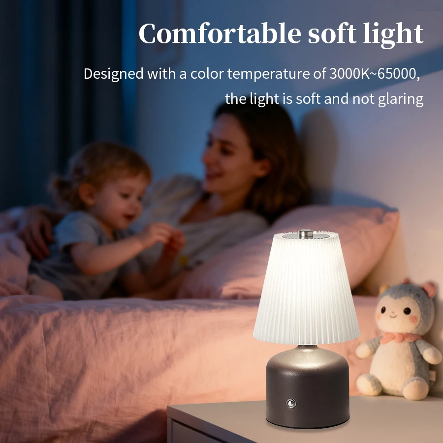 مصباح طاولة LED محمول مع مستشعر اللمس، مصباح مكتبي معدني قابل لإعادة الشحن، 3 ألوان، ضوء ليلي بمزاج عكس الضوء لغرفة النوم وغرفة المعيشة