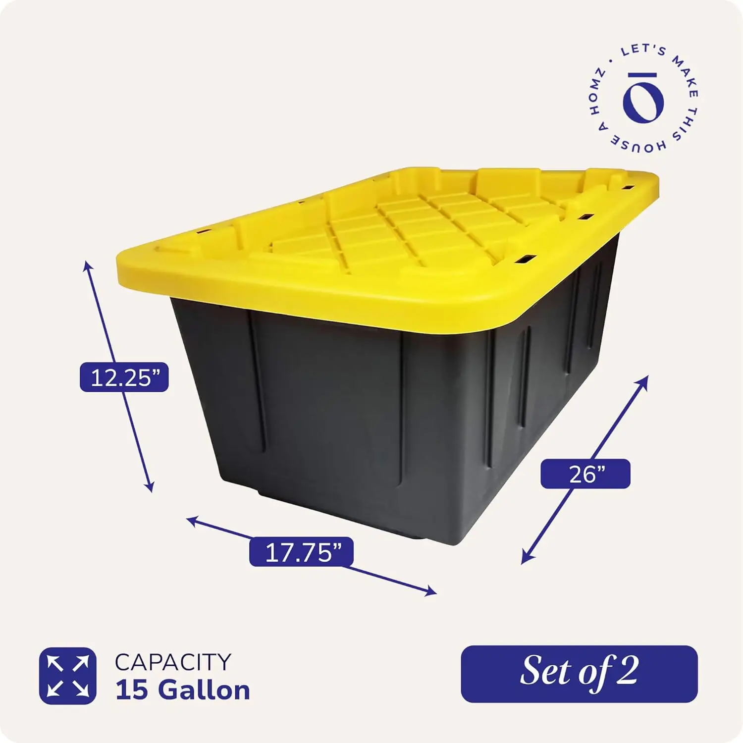 Heavy Duty 15-Gallon Storage Bins with Lids, Stackable Plastic Container Boxes for Home Organization