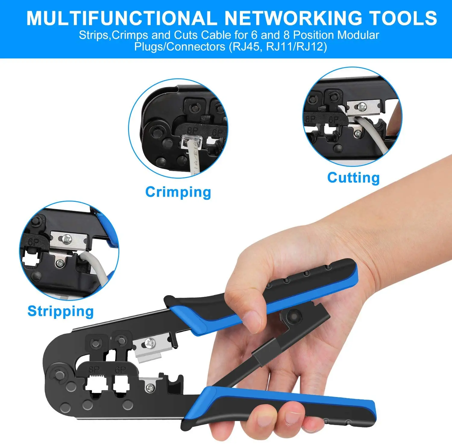 Imagem -03 - Ethernet Crimping Tool Grupo Network Cabo Tester Cut And Strip Tool Rj45 Rj11 Rj-11 6p Rj-12 8p Rj45