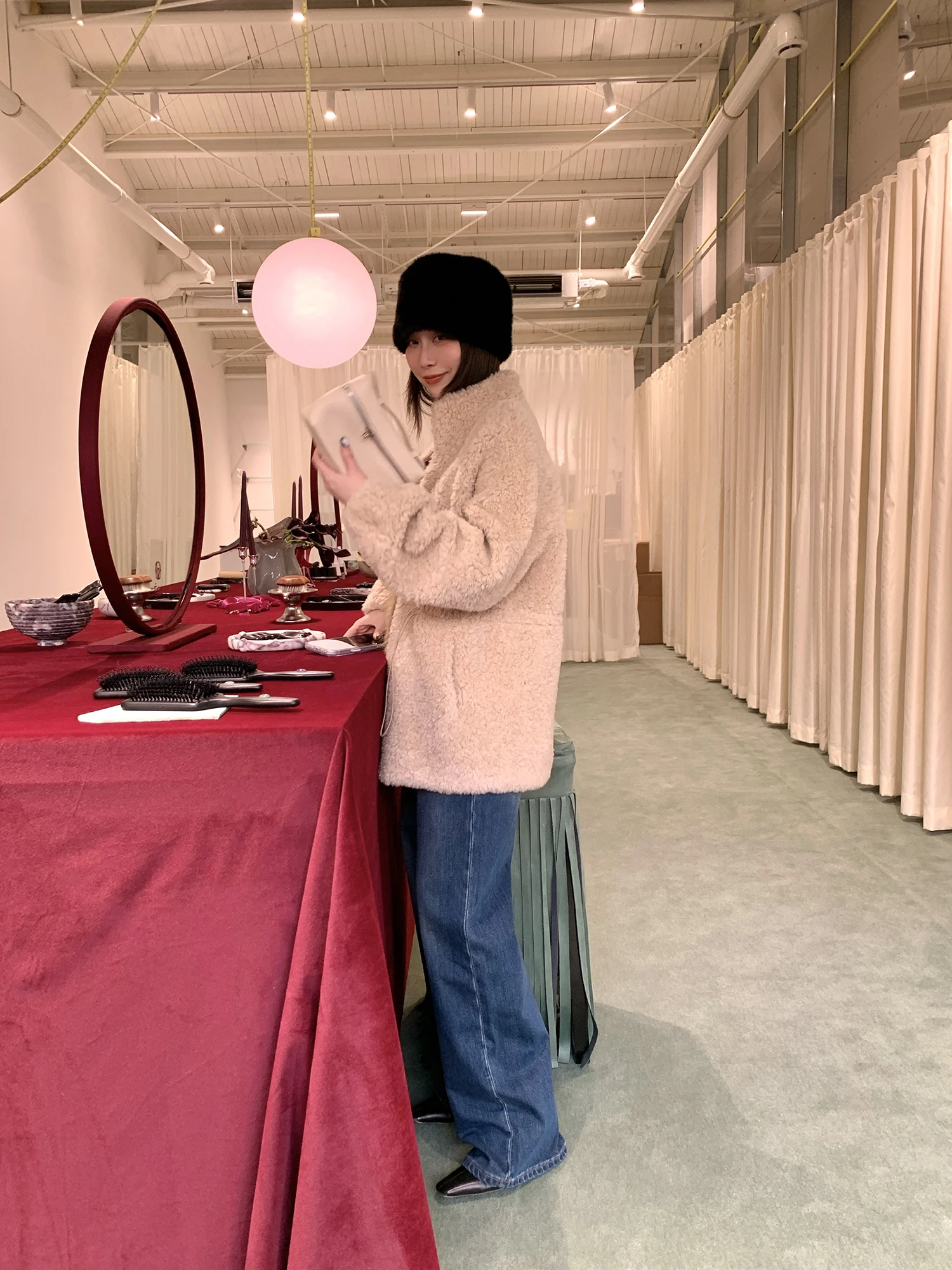 

SukiiRED Full Wool Fur Jaet Zipper Sle Women's Plu Dstring Design Warm Ele Thiened Coat Casual Daily Wear