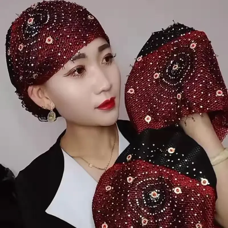 

Elegant Flower Beading Women's Turban Hat Winter Women Muslim Headscarf Bonnet Female Head Wraps Caps Turbante Mujer Chemo Hats