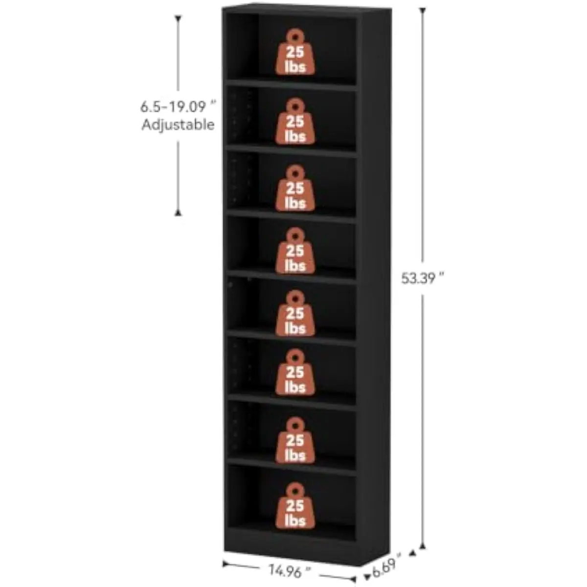 8-Tier Adjustable Media Tower for CDs DVDs Vinyl Books & Small Electronics – Slim 6.7 Inch Depth Design – Engineered Wood Constr