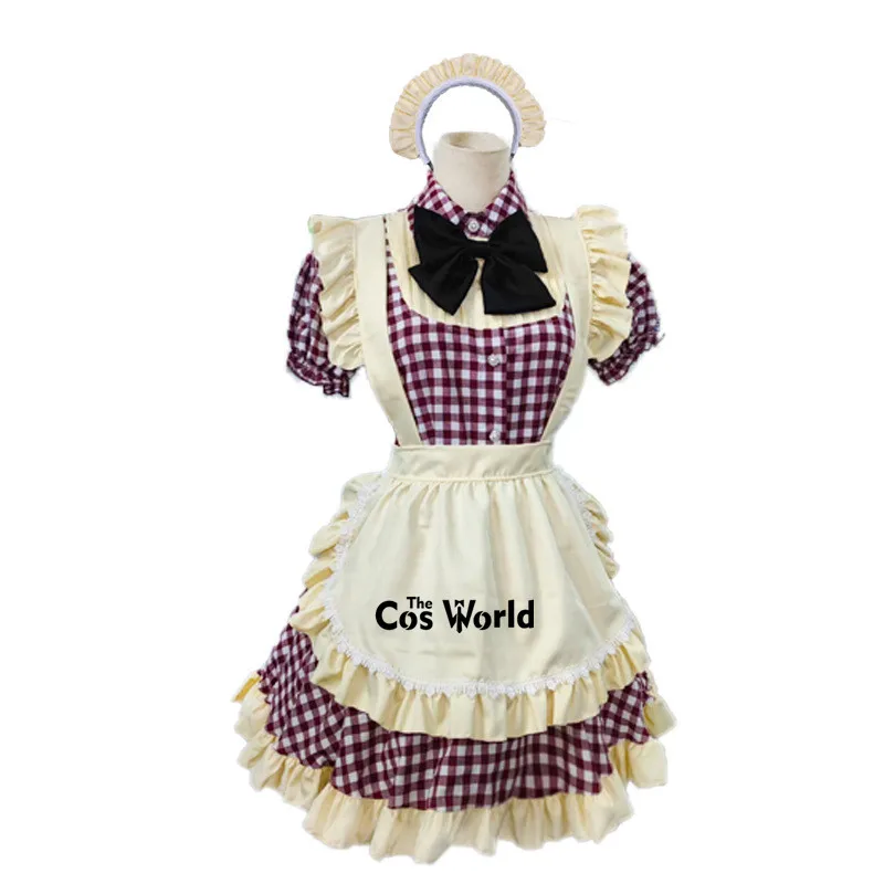 Japanischen Lolita Prinzessin Plaids Schürze Maid Kleid Uniform Haushälterin Magd Restaurant Outfits Anime Cosplay Kostüme