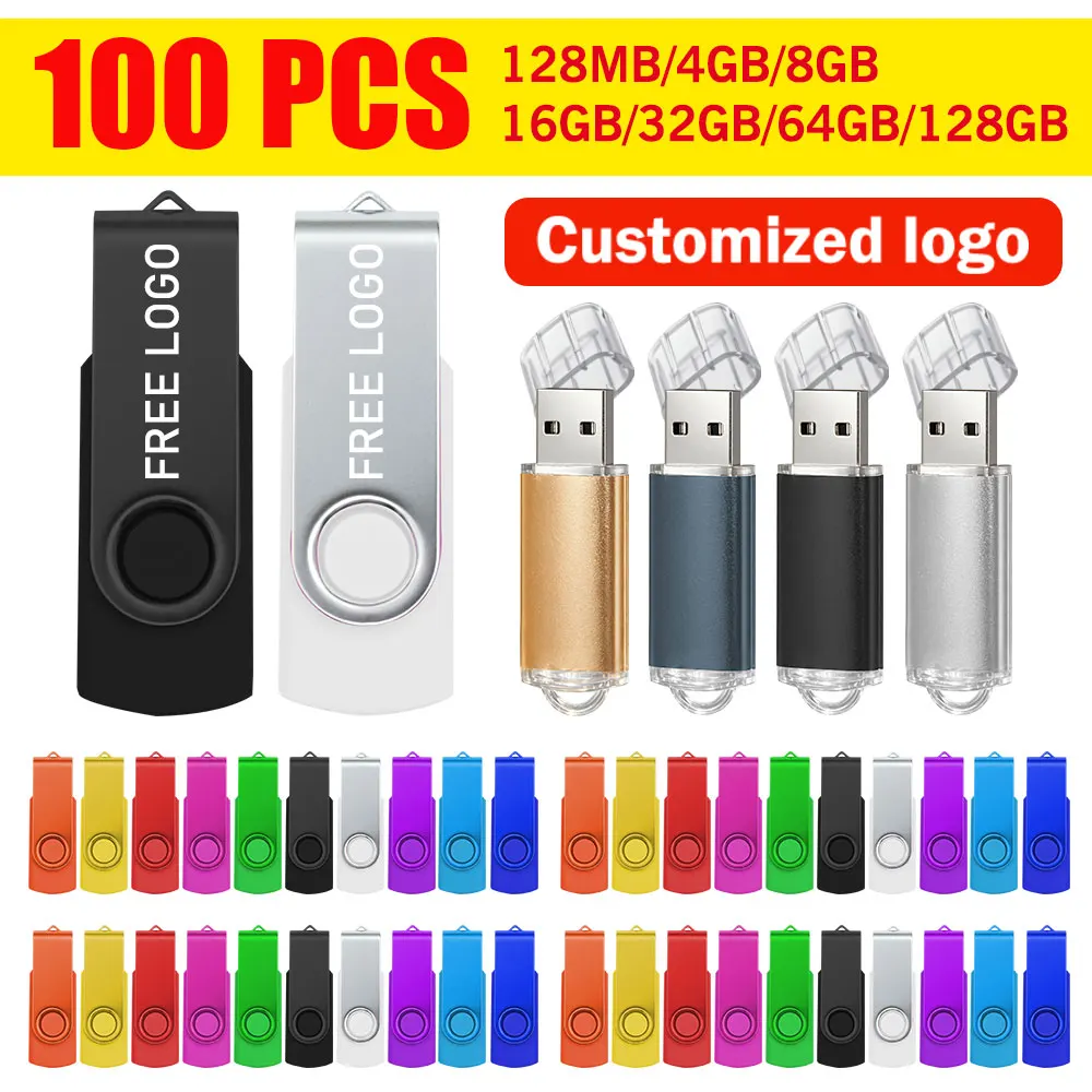 100PCS Free Custom Logo Flash Drive Pen Drive 1GB 2GB 16GB 32GB 64GB Usb Stick 2. 0 Memoria Stick Memory Flash Drive Pendrive