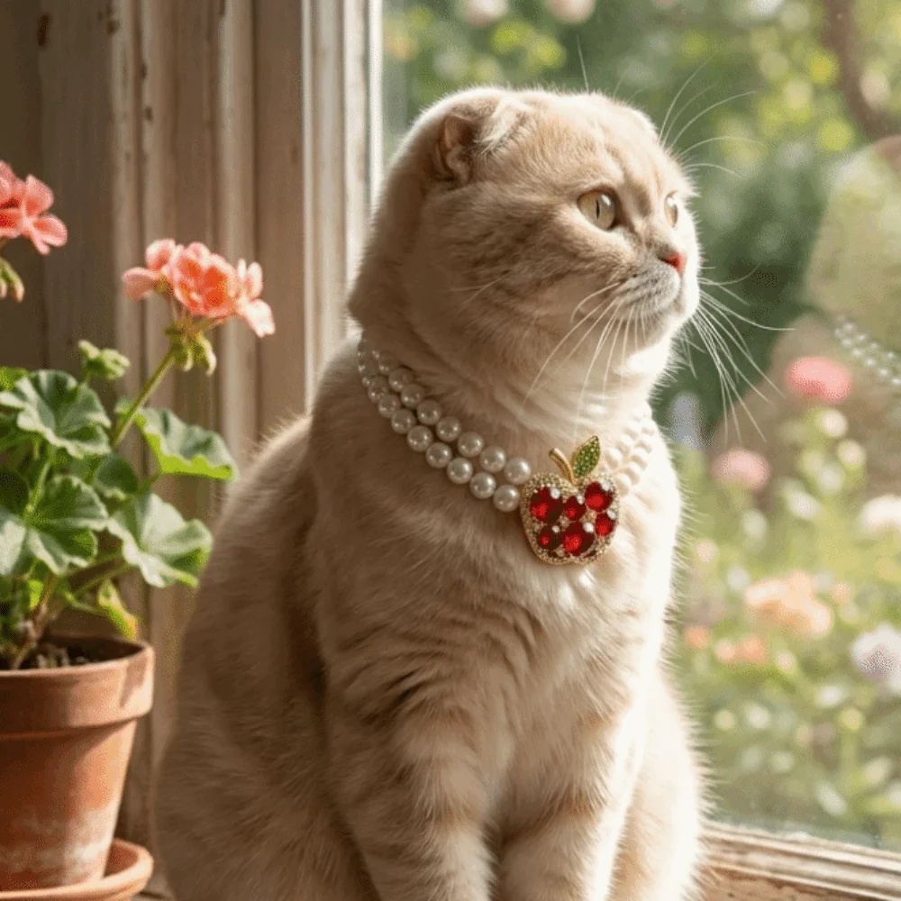 Adjustable Pet Pearl Necklace Double Layer Bead Chain Bling Diamond Studded Pet Collars Elegant Pet Simulated Pearl Collar