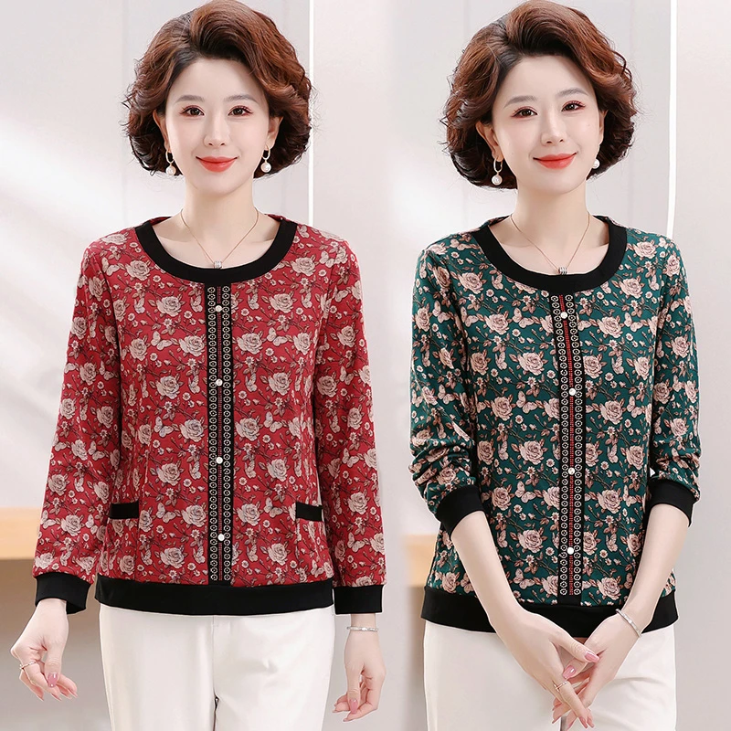 

Plus Size 6XL Women Long Sleeve T-Shirt Spring Autumn All-match Tee Clothing Printing Pullover Lapel Loose Casual Tops