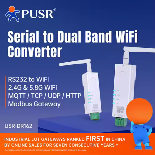 PUSR Serial to Dual Band WiFi Converter RS485/RS232 to WiFi Converter Modbus Gateway with MQTT IEEE802.11 a/b/g/n USR-DR164/162 - Image 7