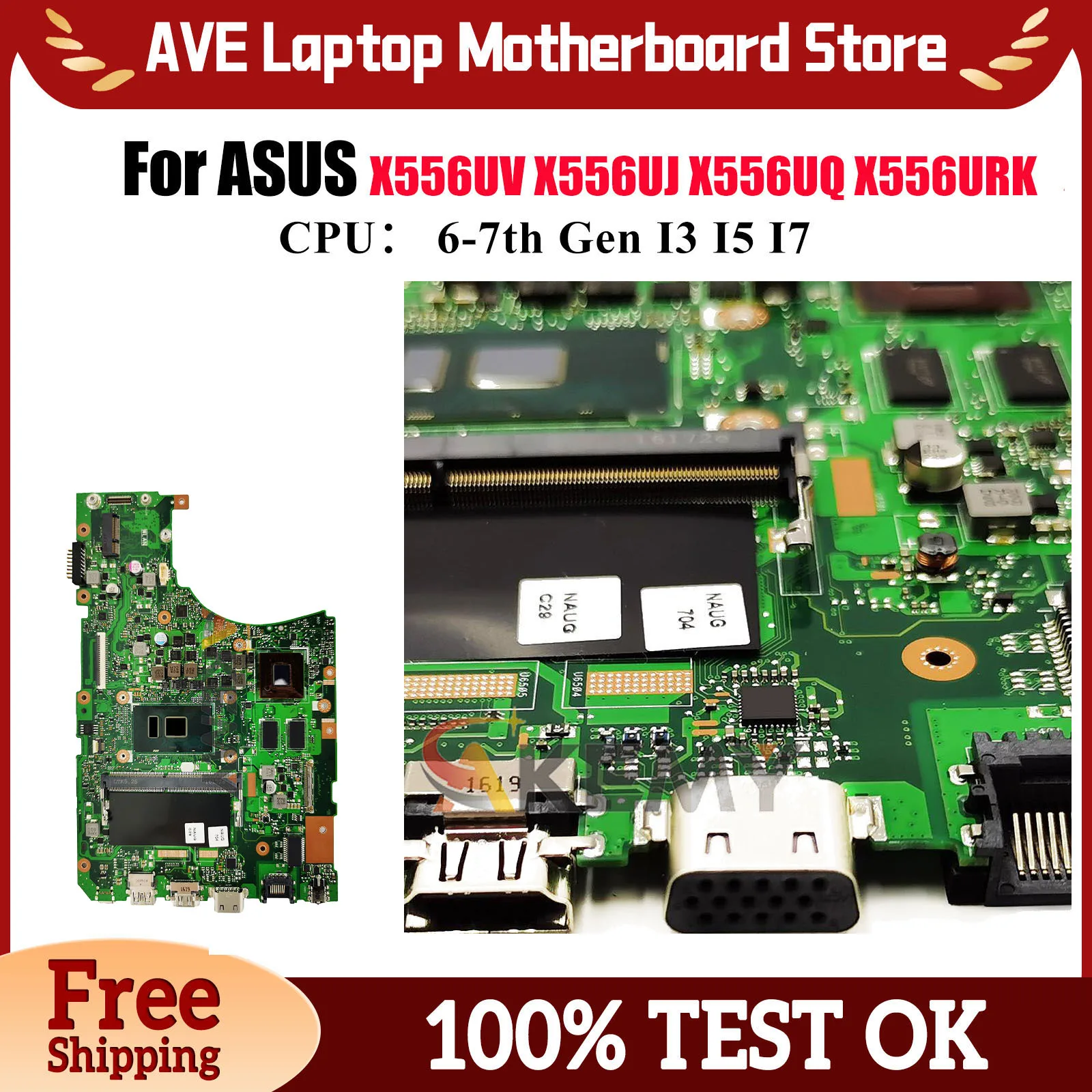 

Материнская плата для ноутбука X556UV X556U для ASUS X556UQK R558U X556UJ X556UQ X556UF VM591U FL5900U X556URK с процессорами I3 I5 I7