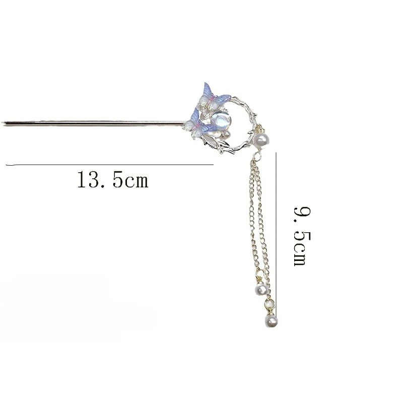 고대 스타일 나비 태슬 머리핀 레트로 니치 고급형 코일 헤어웨어 신중국풍 한복 스텝 쉐이킹 헤어핀