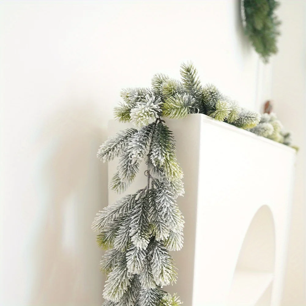 6 Feet LED with Light Christmas Garland Snowy Artificial Cedar Garland for Xmas Winter Holiday Table Runner Centerpiece Decor - Image 6