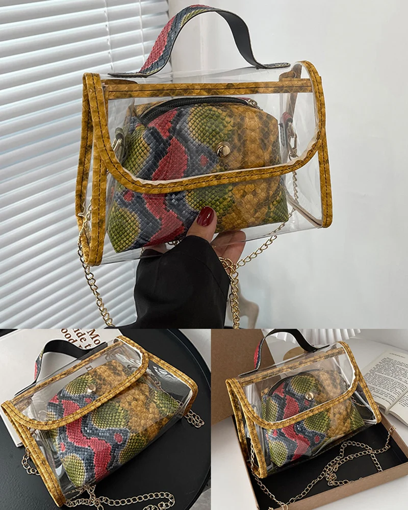 Snakeskin Clear Crossbody Bag With Inner Pouch