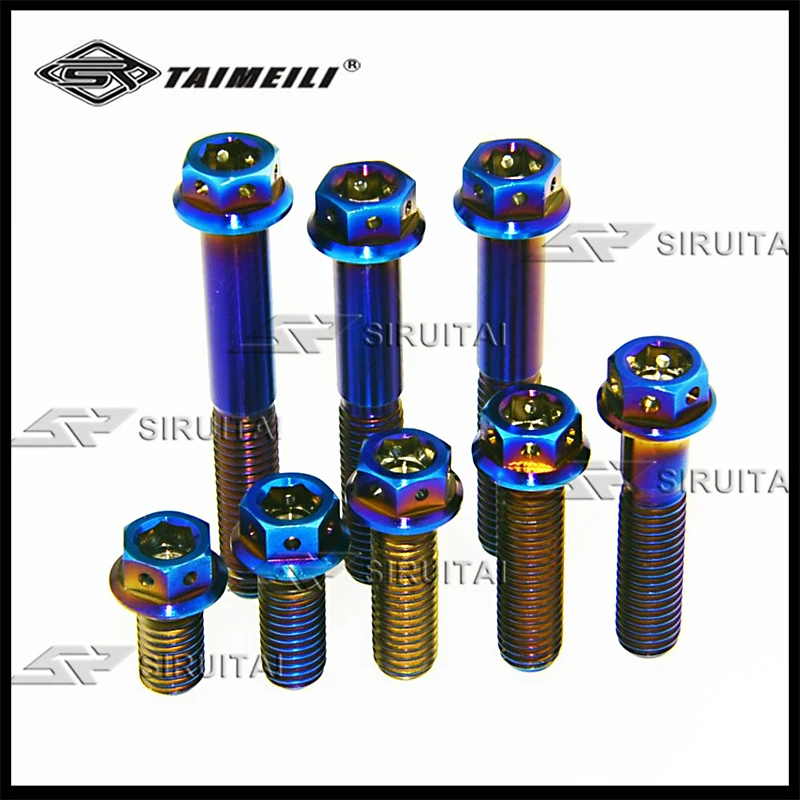 Titanium bolt GR5 flange head inside and outside hexagonal head M8x15mm-55mm blue motorcycle refitting bolt replacement screw