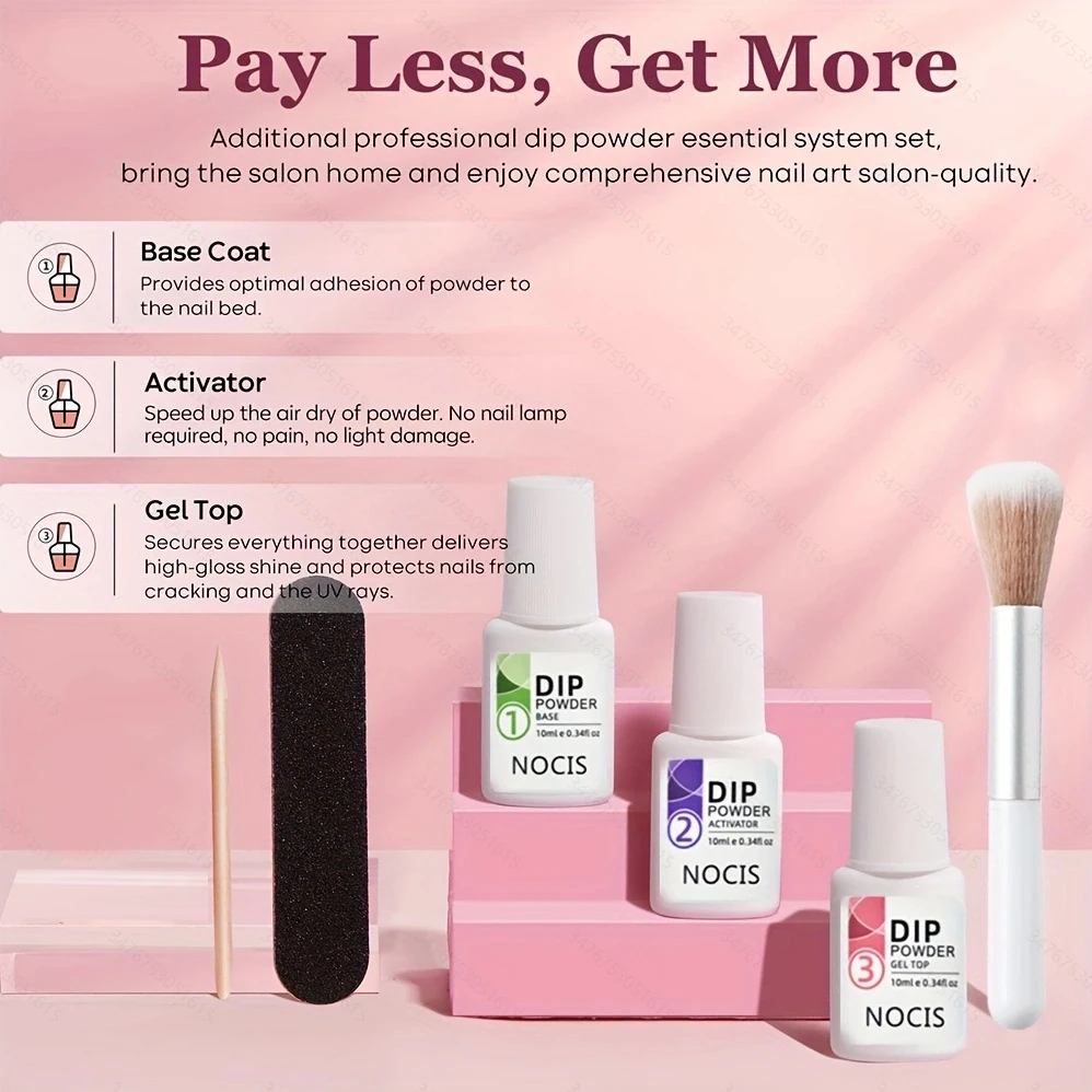 Kit de uñas en polvo de inmersión de 3 colores, juego de inicio sin formaldehído con líquido y capa base, tonos rosa, marrón y beige para principiantes, inmersión