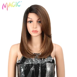 Magic Synthetic Wigs Short BOB Side Part Lace Wig High Temperature Fiber Soft Ombre Natural Straight Wig For Women