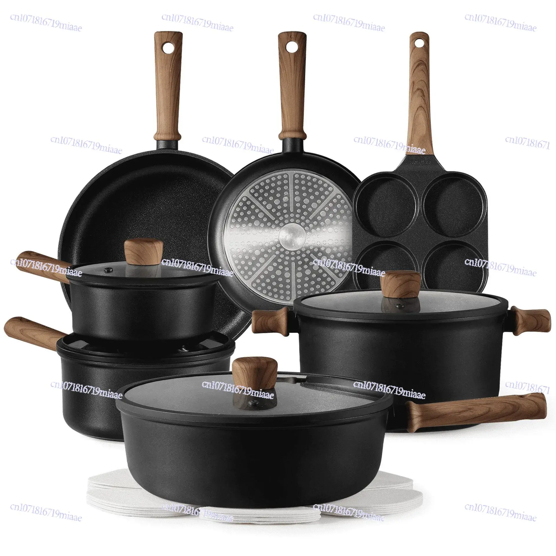 Pan Set Non-stick Frying Pan Household Pancakes Fried Eggs Fried Steak Titanium Black Lightweight Induction Cooker