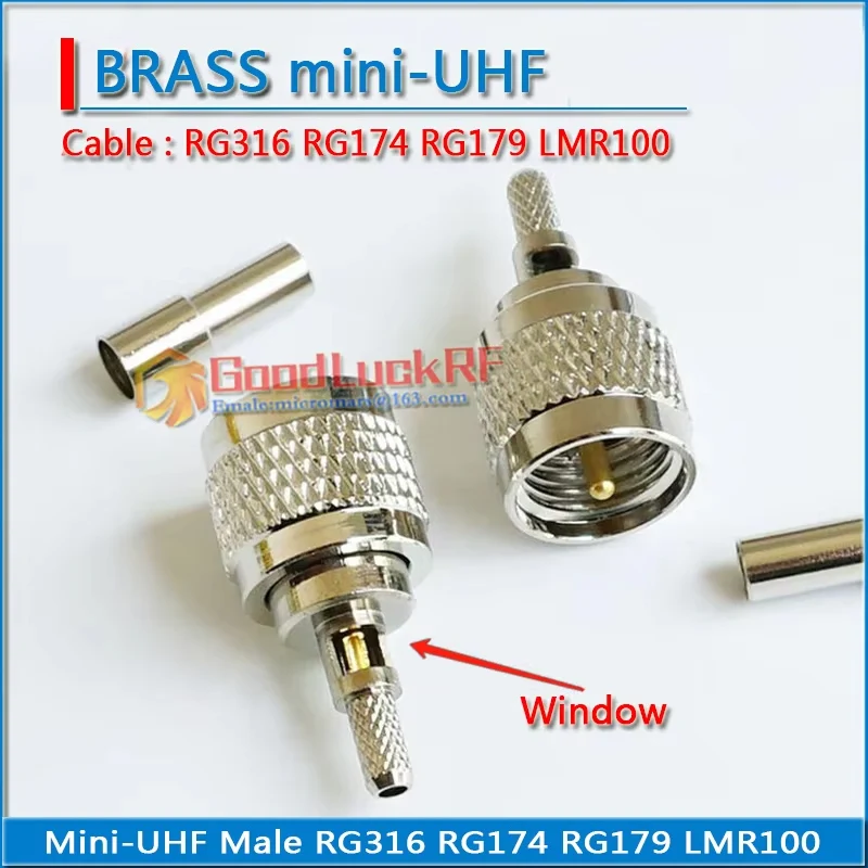MiniUHF Mini-UHF MINI UHF Male Window Crimp RG316 RG174 RG179 LMR100 Cable 50ohm Welding Needle Straight RF Connector Adapters
