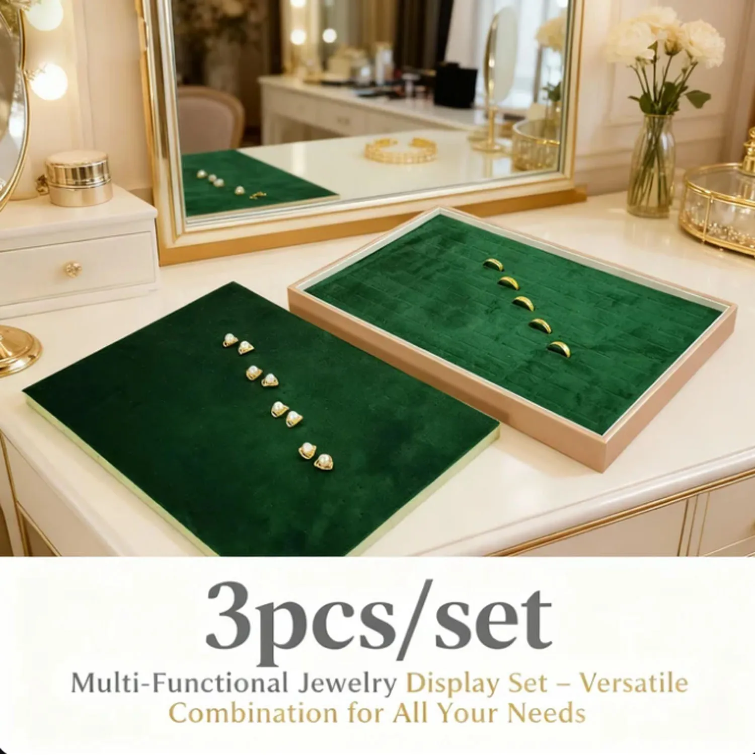 

Stackable PU Leather Jewelry Organizer Tray with Ring Ear Stud Display Mat Large Storage Case for Earring Necklace Bracelet Ring