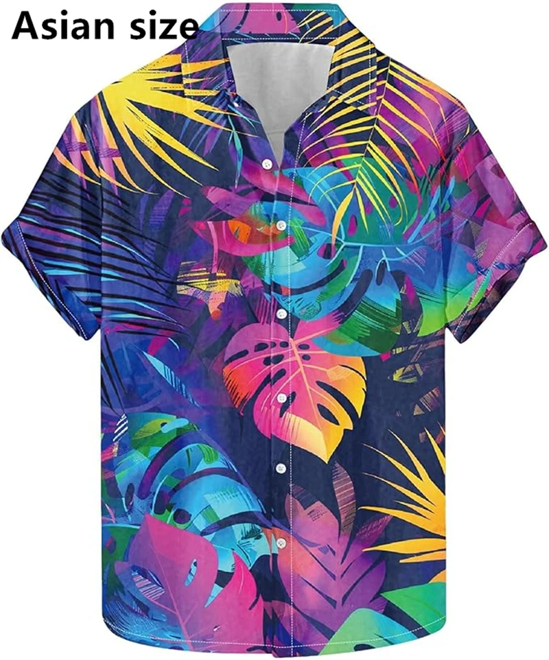 

Новые мужские рубашки, летние мужские гавайские рубашки с тропическим растительным узором, повседневные пляжные блузки с короткими рукавами и 3D принтом, топы