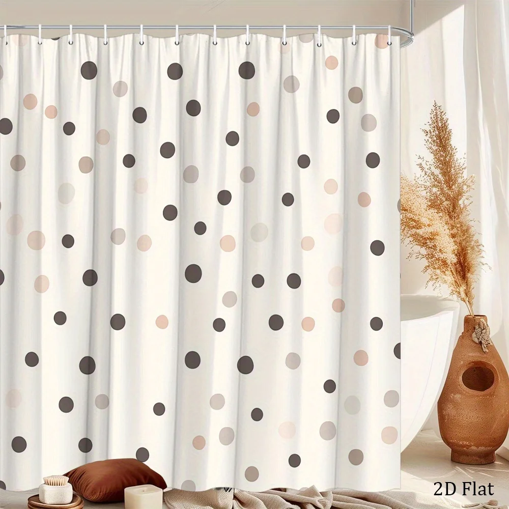 1pc Dots Pattern Shower Curtain, Cream Background with Subtle Beige, Brown, And Gray Dots, Minimalist Modern Style, 12 Hooks, 70